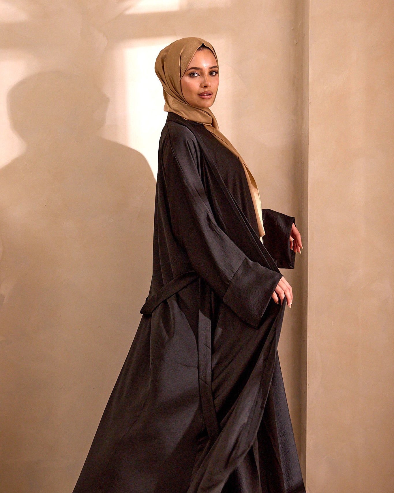 Lightweight black open front jacket for modest outfits