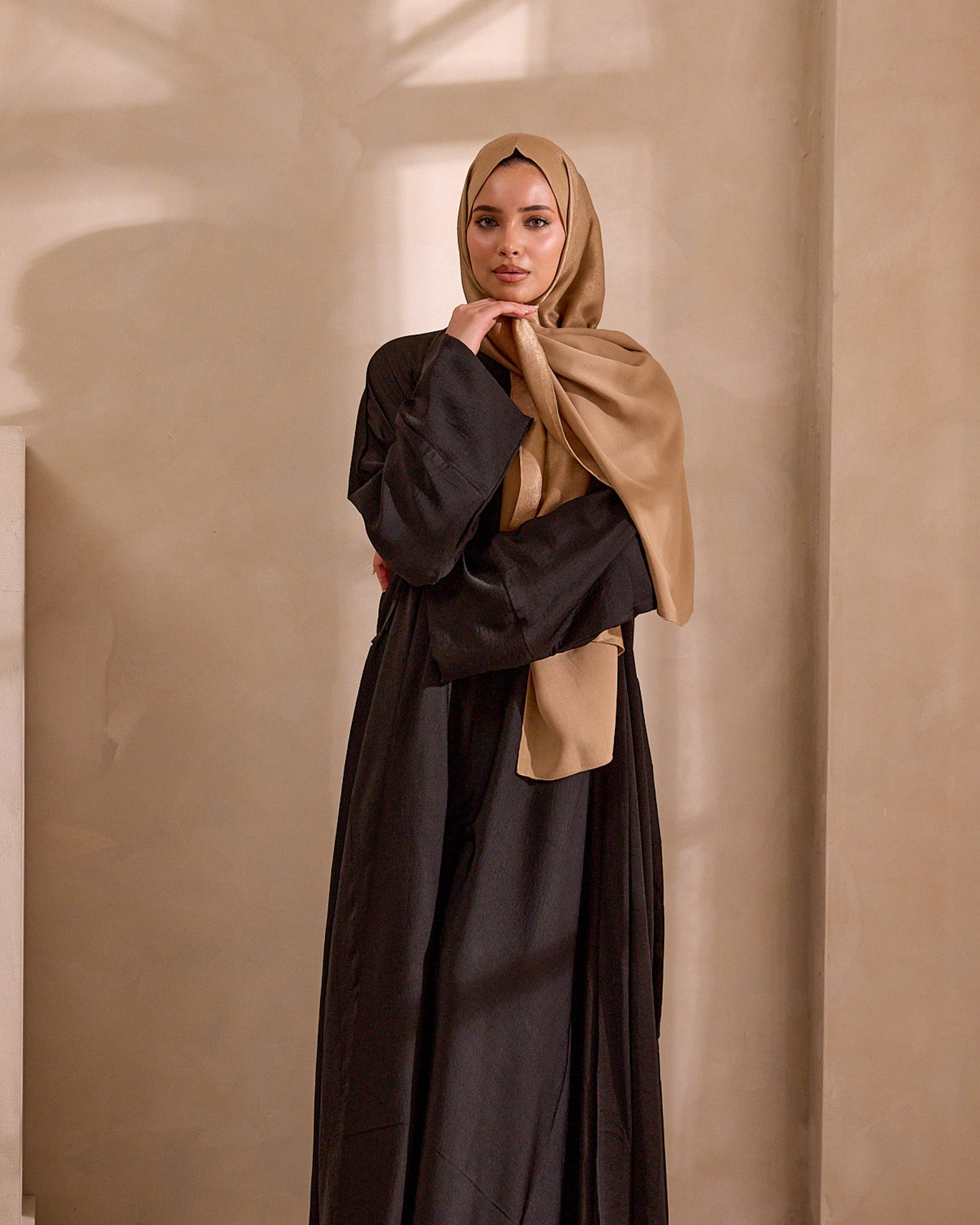 Premium Hareer Black Jacket styled over modest slip abaya