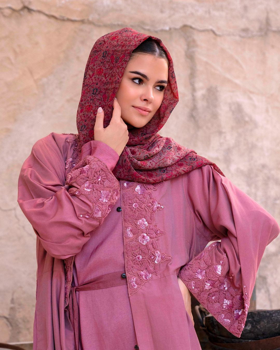 Blush pink embellished kimono jacket in a 60 inch length
