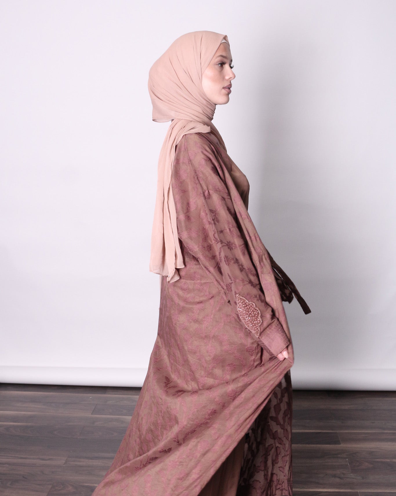 DUSK Clay jacket worn open over matching tonal slip