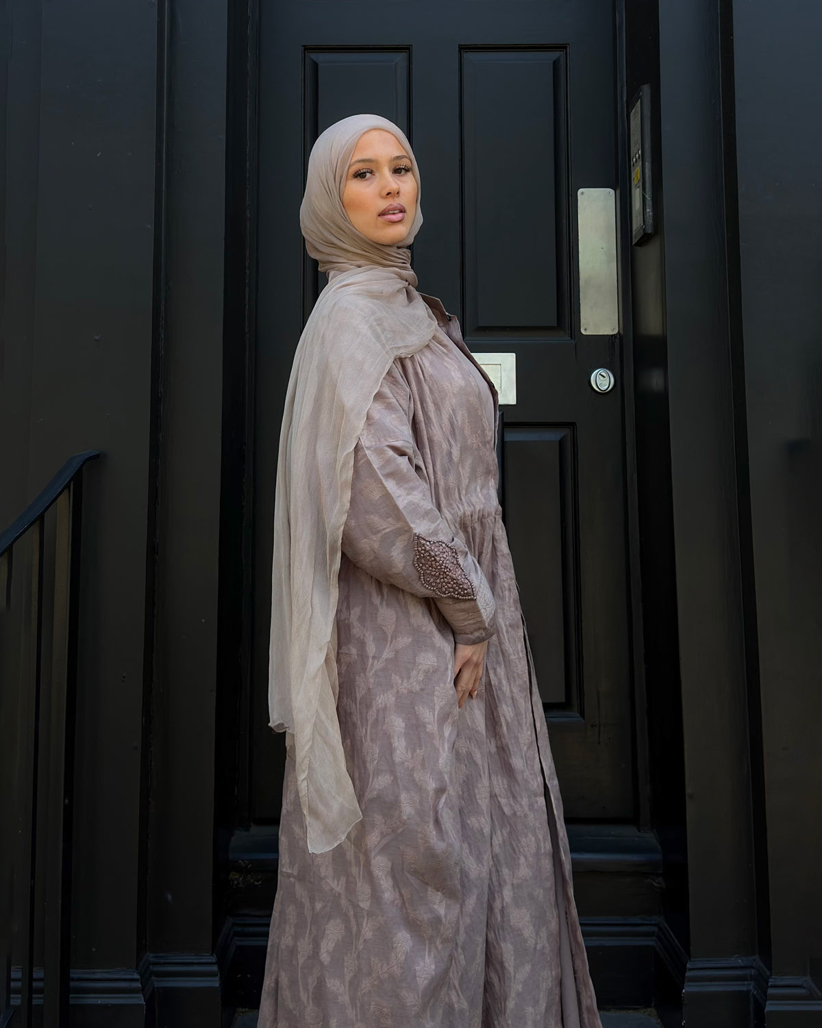 Modest pink jacket and slip set for summer wedding