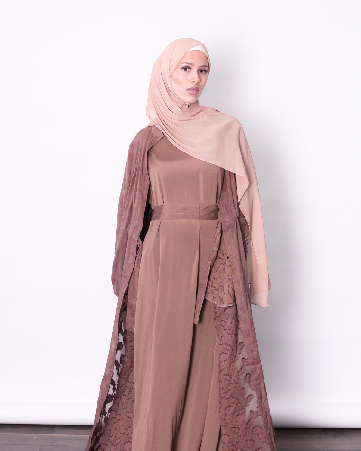 DUSK Clay silk cotton jacket and matching slip set front view