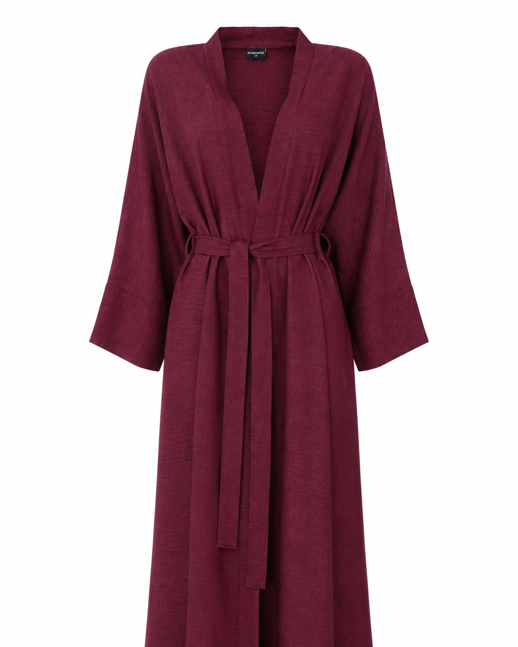 Lightweight linen lycra fabric detail in deep pomegranate maroon