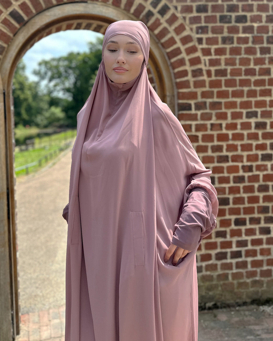 one piece jilbab abaya in pink blossom