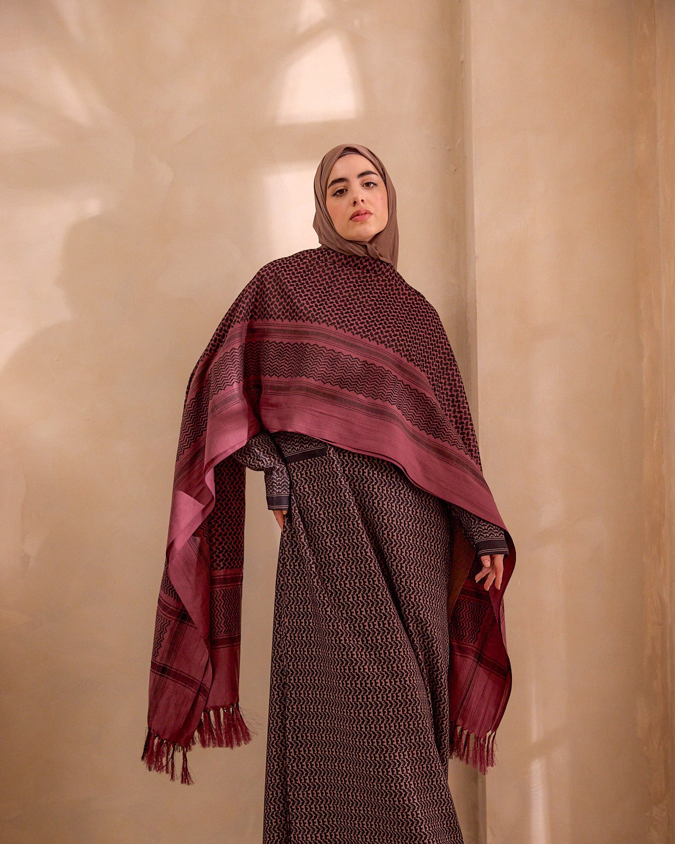 raspberry maroon keffiyeh scarf maxi size