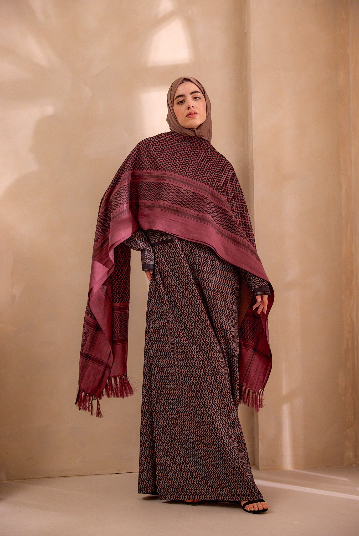 raspberry maroon keffiyeh scarf maxi size