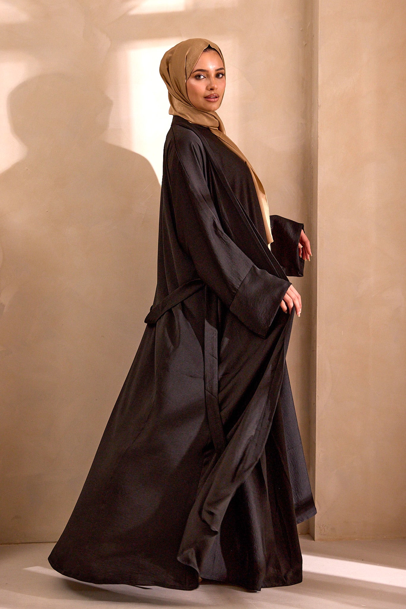 Lightweight black open front jacket for modest outfits