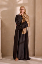 Premium Hareer Black Jacket styled over modest slip abaya
