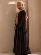 Lightweight black open-front modest jacket with wide sleeves