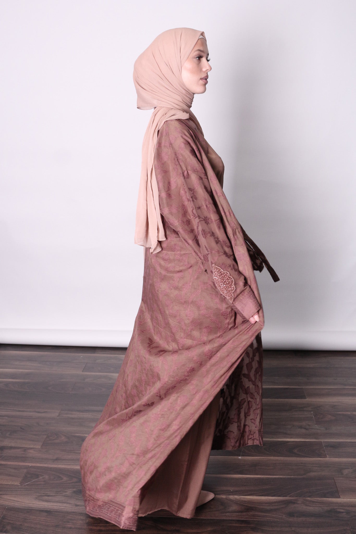 DUSK Clay jacket worn open over matching tonal slip