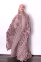 Printed modest jacket set with wrap waist tie
