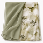 Sage printed chiffon hijab with floral panel and plain chiffon side