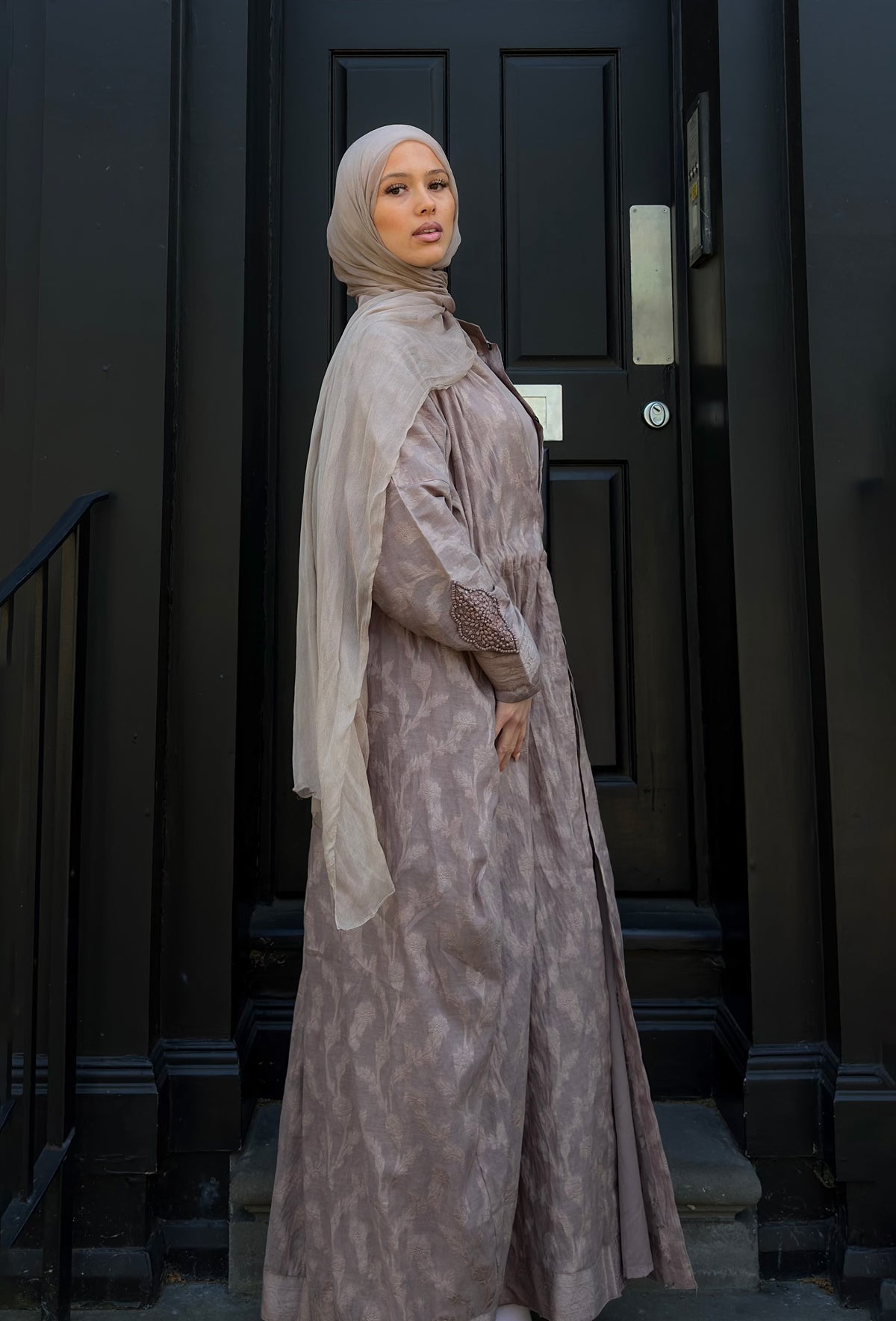 Modest pink jacket and slip set for summer wedding