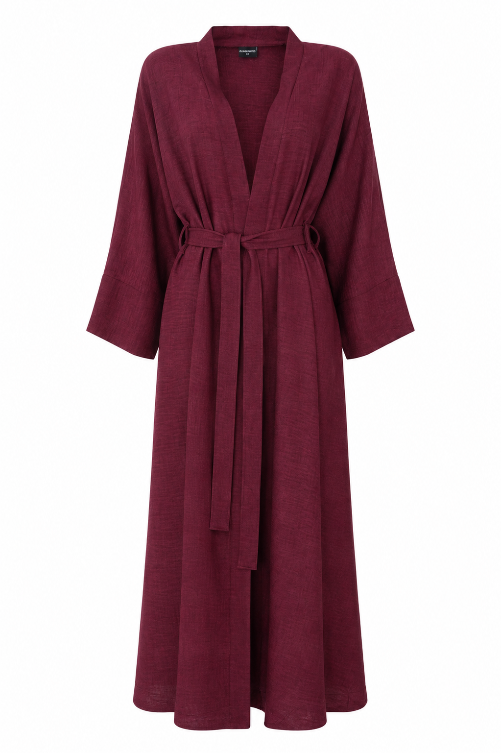 Lightweight linen lycra fabric detail in deep pomegranate maroon
