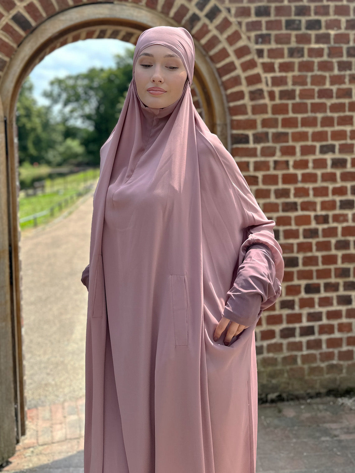 one piece jilbab abaya in pink blossom