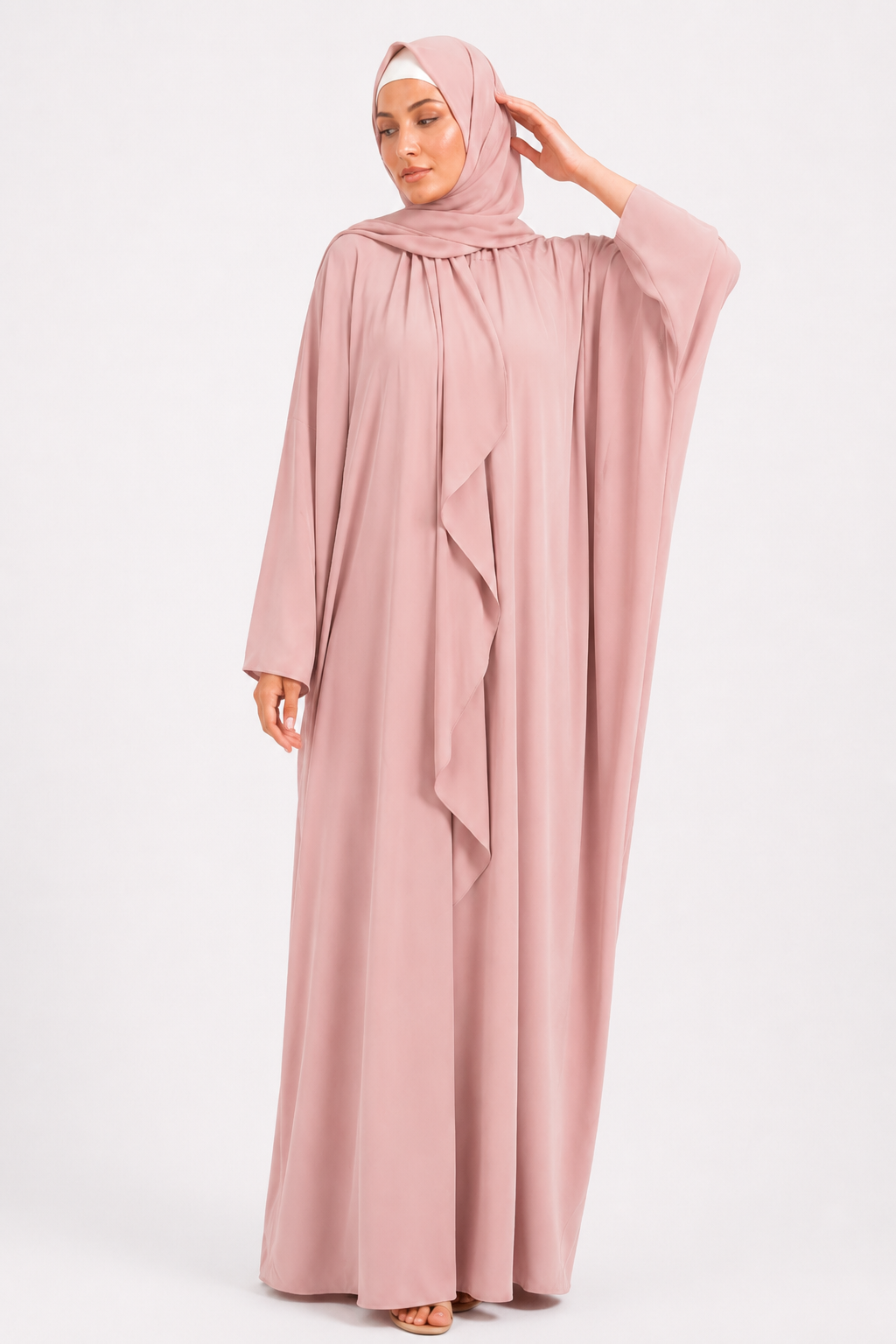 Back view of Rose Dust Madina Kaftan showing adjustable drawstring waist