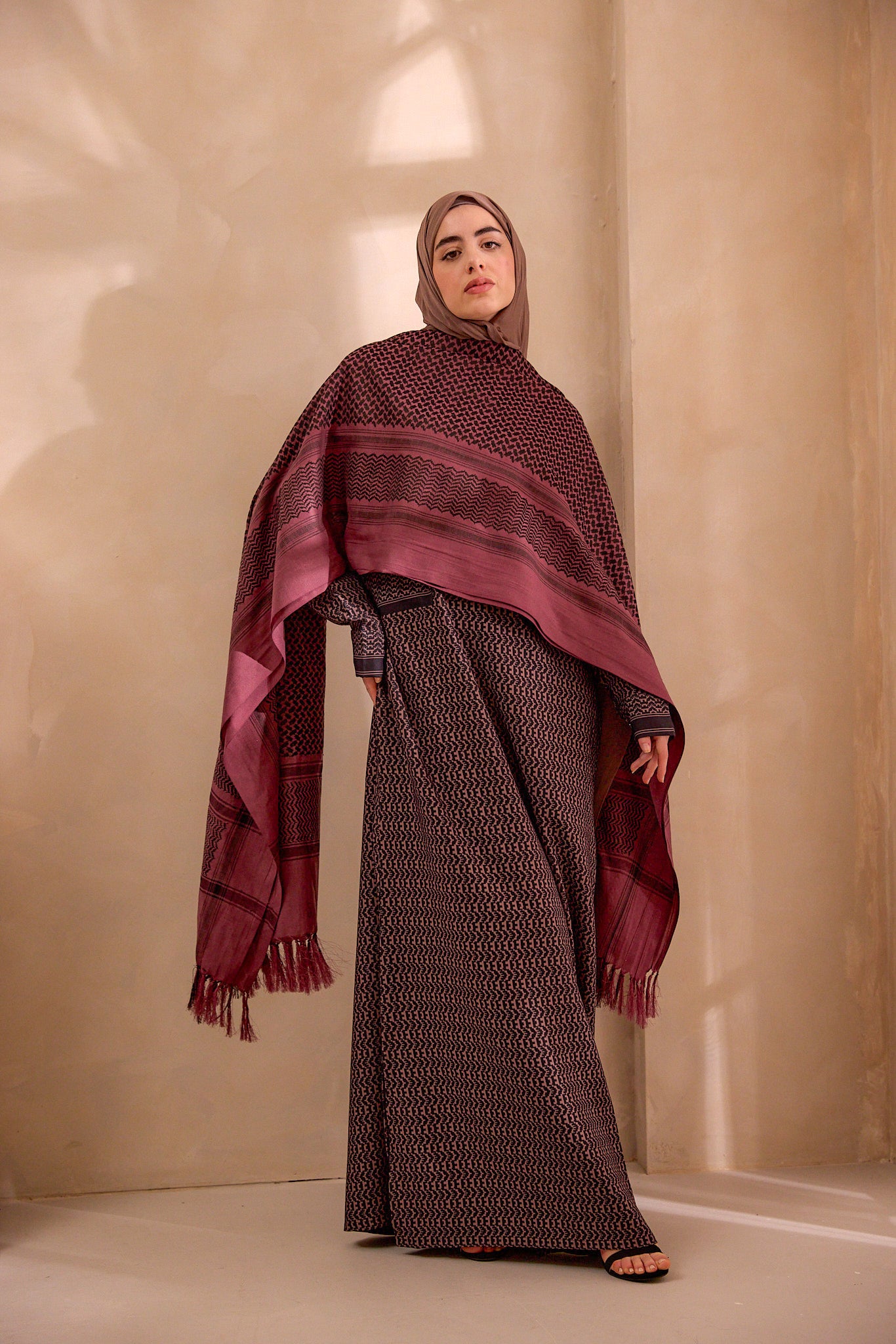 raspberry maroon keffiyeh scarf maxi size 